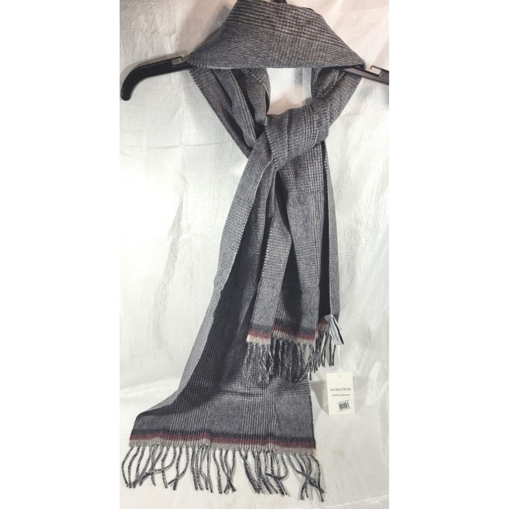 Nordstrom 100% Cashmere Scarf with Fringe - Gray Charcoal - 12.5" x 67"